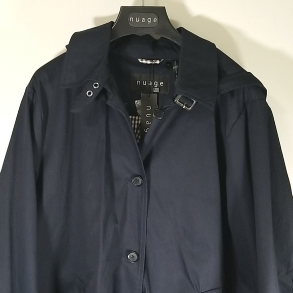Nuage Ladies Hooded Trench Coat Size 16 Blue Detachable Hood Button Up - Picture 2 of 8